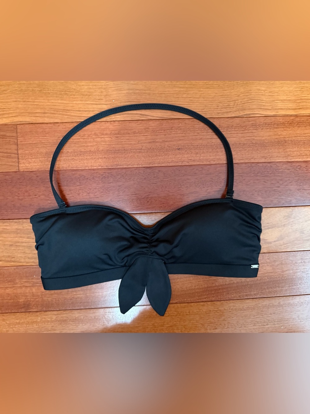 Victoria's Secret PINK Bikini Top Black Wireless Lined Bandeau Swim Top - Medium